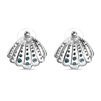 D'Joy Premium Betroka Blue Apatite 6.10 ctw Sea-Shell Earrings in Rhodium Over Sterling Silver