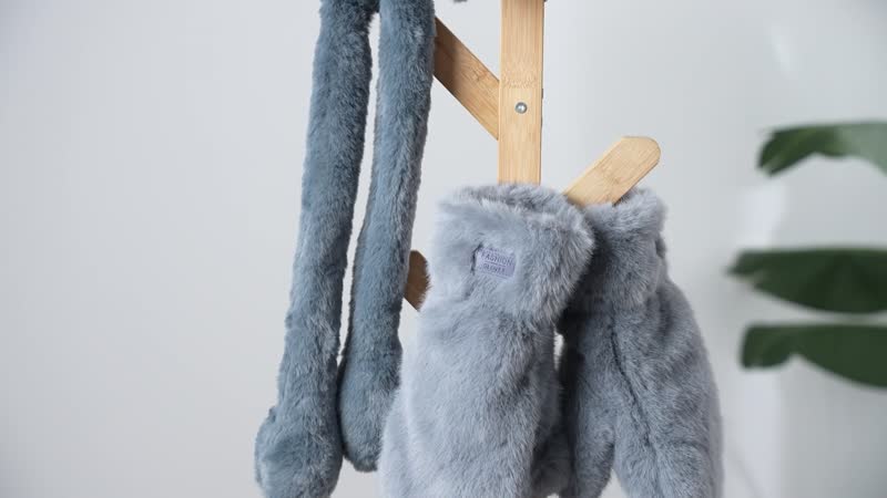 Dark Gray Earmuffs with Moving Ears (21") and 1 Pair Gloves Set (10.4"x4.7")
