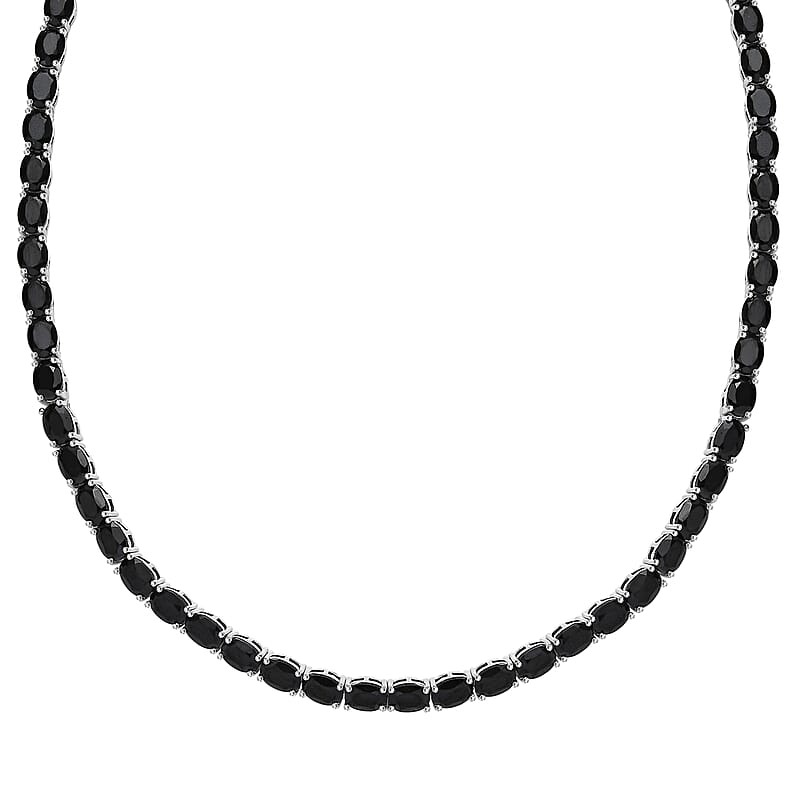 D'Joy Thai Black Spinel and Chrome Diopside 63.40 ctw Serpent Necklace in Rhodium Over Sterling Silver 18 Inches