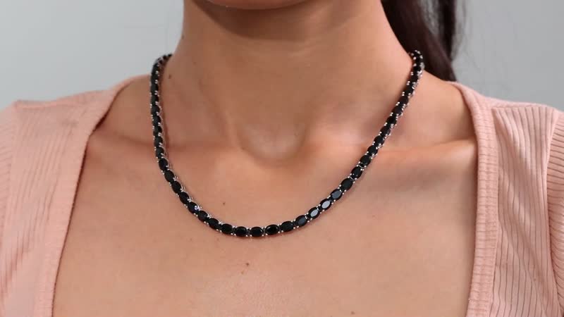 D'Joy Thai Black Spinel and Chrome Diopside 63.40 ctw Serpent Necklace in Rhodium Over Sterling Silver 18 Inches