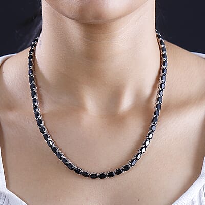 D'Joy Thai Black Spinel and Chrome Diopside 63.40 ctw Serpent Necklace in Rhodium Over Sterling Silver 18 Inches