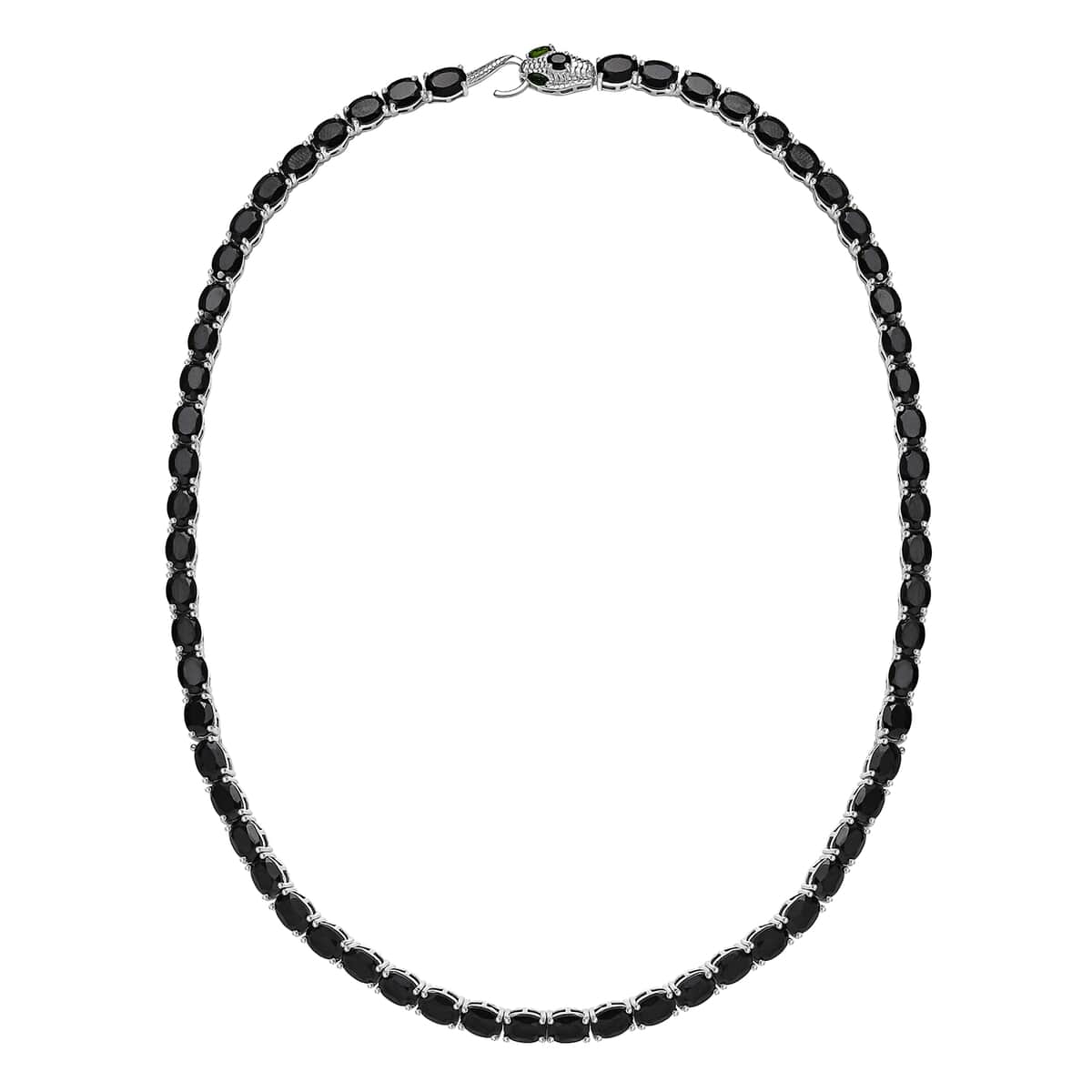 Thai Black Spinel and Chrome Diopside 63.40 ctw Serpent Necklace in Rhodium Over Sterling Silver 18 Inches image number 3