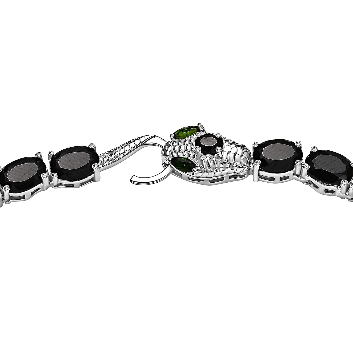 D'Joy Thai Black Spinel and Chrome Diopside 63.40 ctw Serpent Necklace in Rhodium Over Sterling Silver 18 Inches
