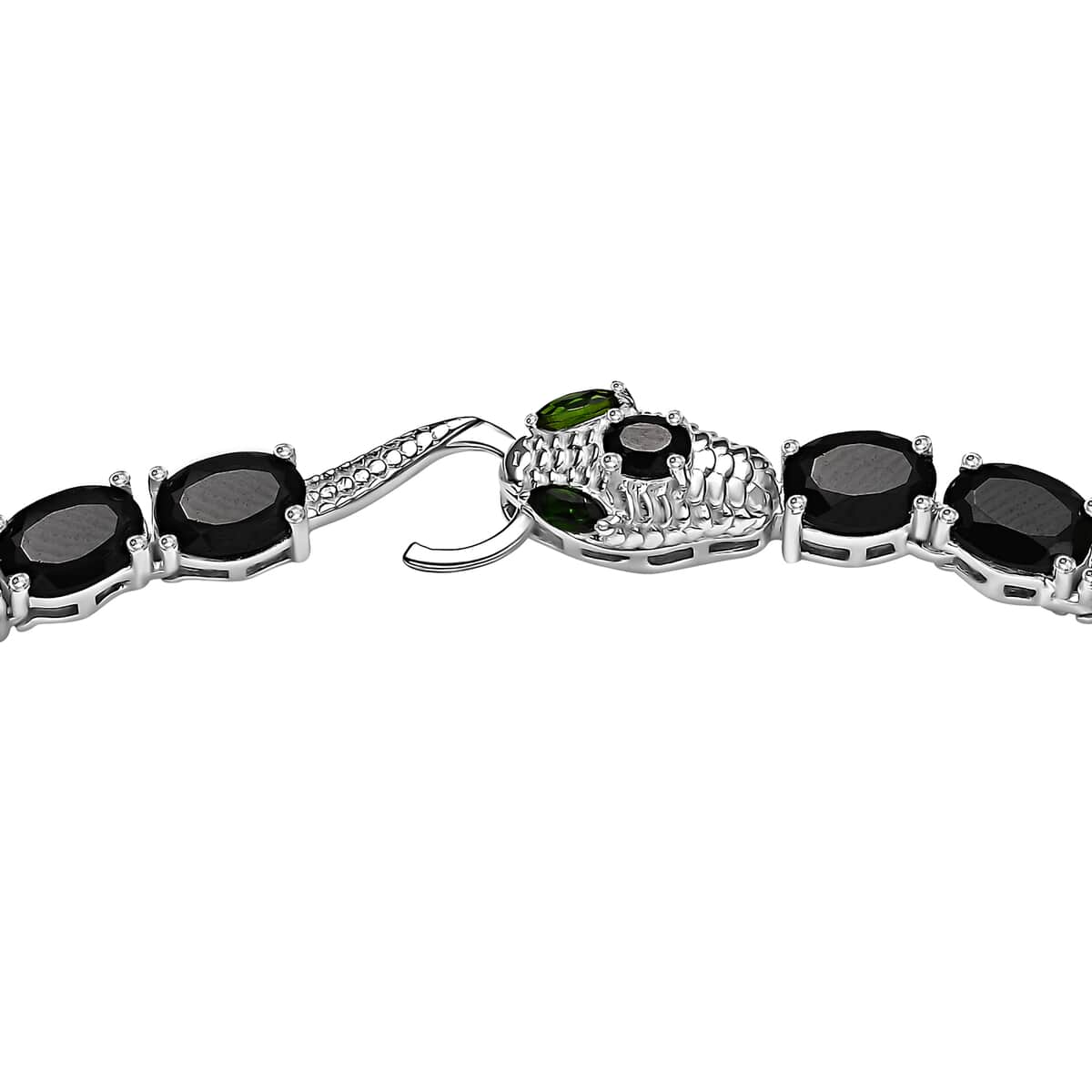 Thai Black Spinel and Chrome Diopside 63.40 ctw Serpent Necklace in Rhodium Over Sterling Silver 18 Inches image number 4