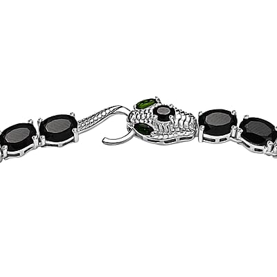 D'Joy Thai Black Spinel and Chrome Diopside 63.40 ctw Serpent Necklace in Rhodium Over Sterling Silver 18 Inches