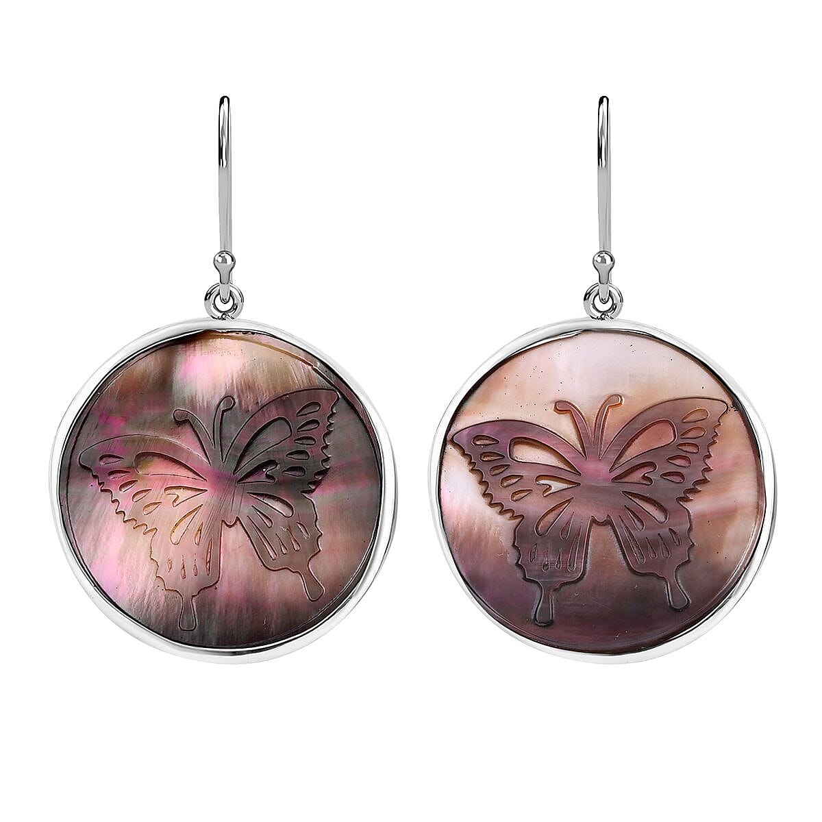 Grey Shell Carving Earrings in Sterling Silver