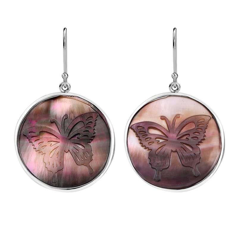 Grey Shell Carving Earrings in Sterling Silver