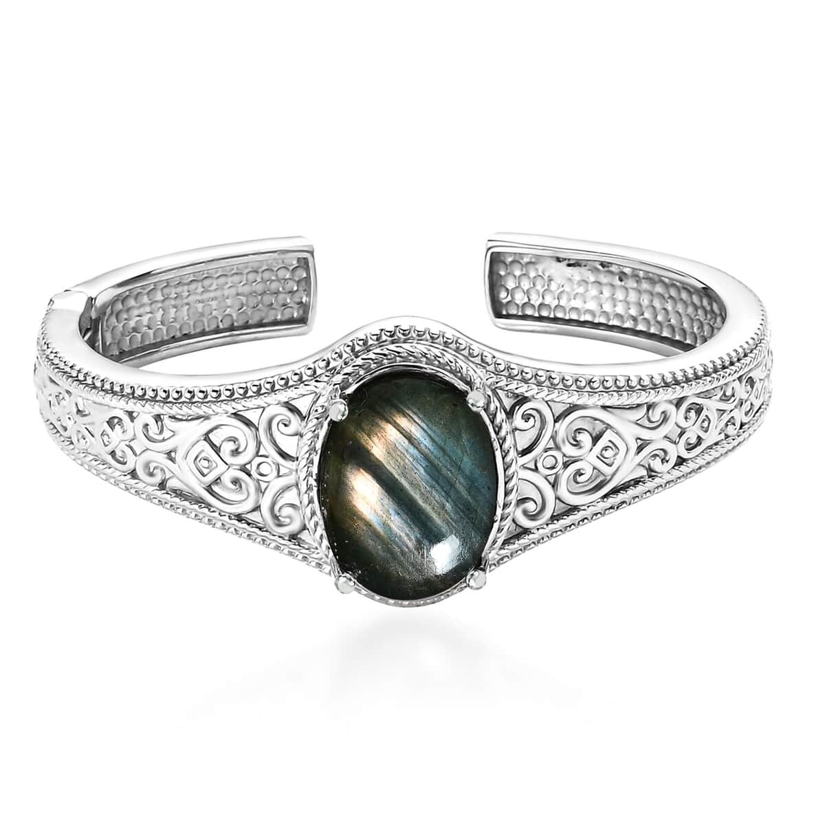 Malagasy Labradorite 17.25 ctw Cuff Bracelet in Stainless Steel (6.50 In) image number 0