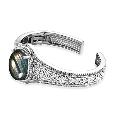 Malagasy Labradorite 17.25 ctw Cuff Bracelet in Stainless Steel (6.50 In)