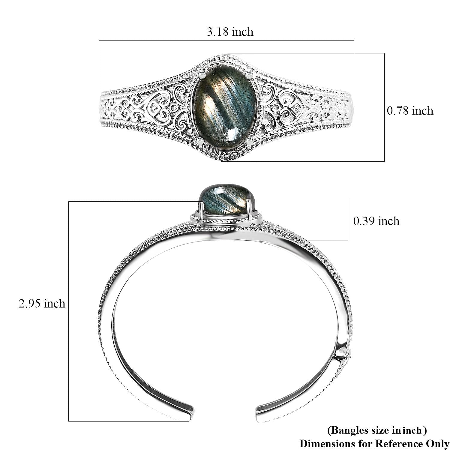 Malagasy Labradorite 17.25 ctw Cuff Bracelet in Stainless Steel (6.50 In)