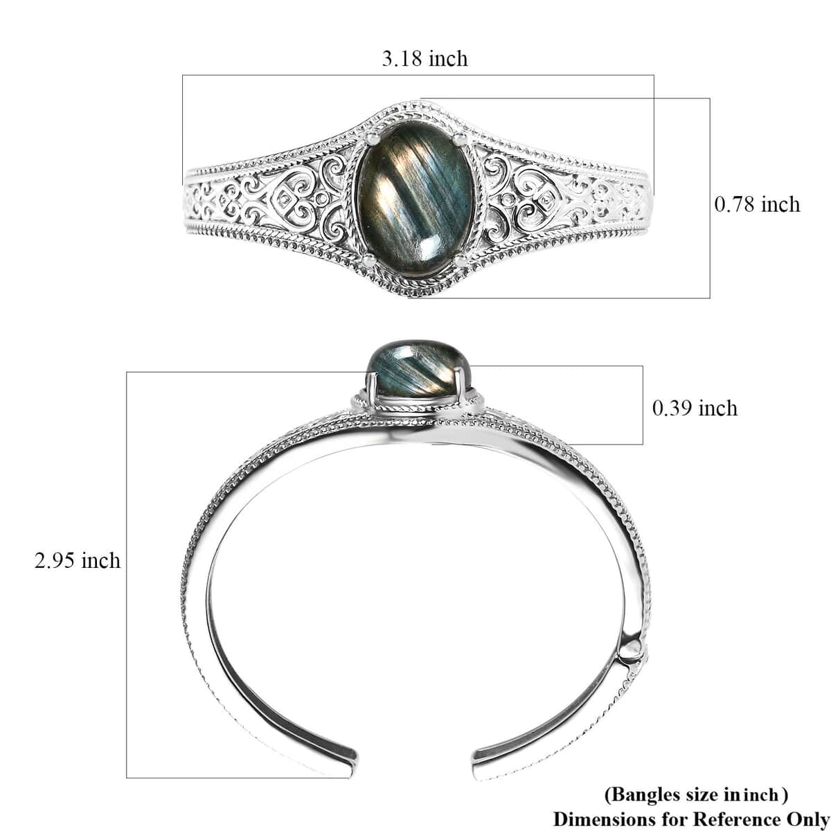 Malagasy Labradorite 17.25 ctw Cuff Bracelet in Stainless Steel (6.50 In) image number 6