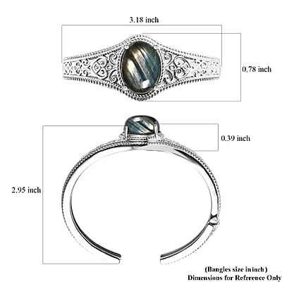 Malagasy Labradorite 17.25 ctw Cuff Bracelet in Stainless Steel (6.50 In)