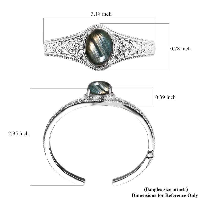 Malagasy Labradorite 17.25 ctw Cuff Bracelet in Stainless Steel (6.50 In)
