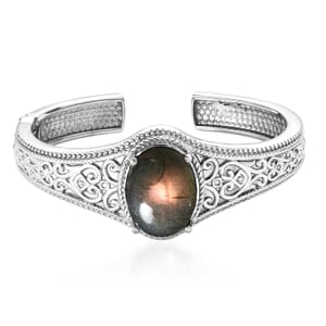 Malagasy Labradorite 17.25 ctw Cuff Bracelet in Stainless Steel (7.25 In)
