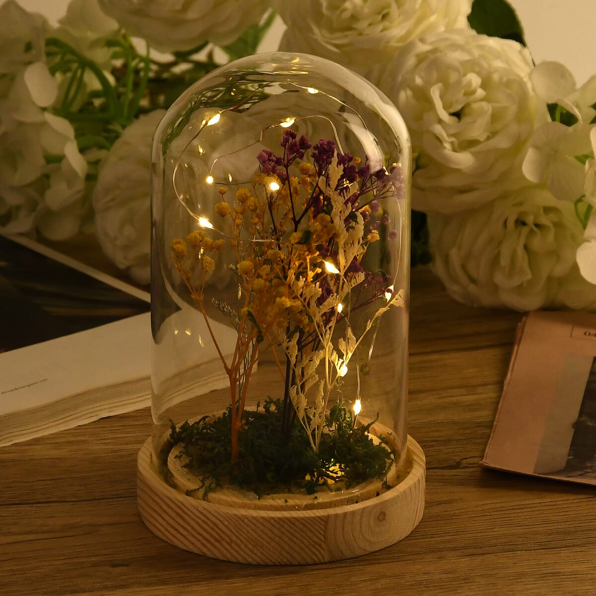 Floral LED Glass Dome (2xAAA Batteries Not Included) image number 1