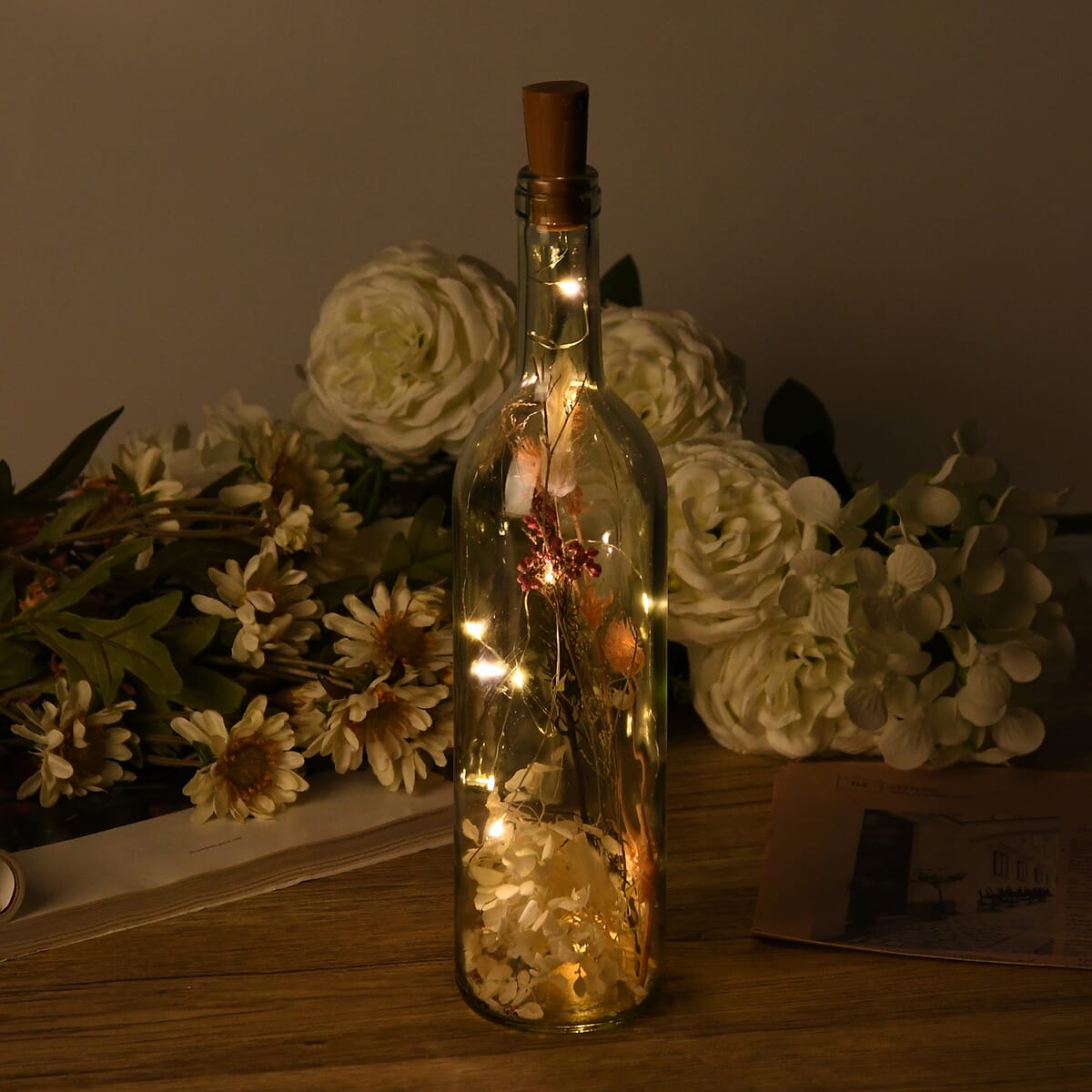 Floral 12 Lamp Head LED Glass Bottle (2xAAA Batteries Not Included) image number 1