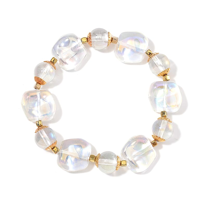 Aurora Borealis Glass Stretch Bracelet in Goldtone