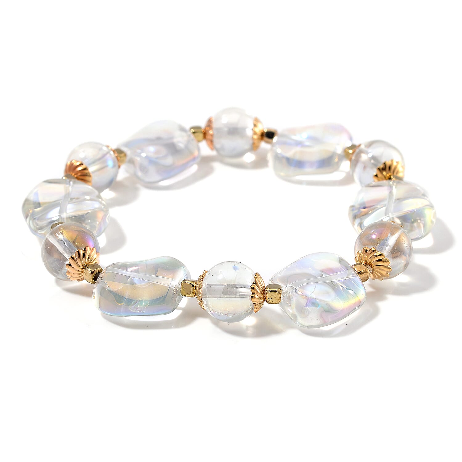Aurora Borealis Glass Stretch Bracelet in Goldtone