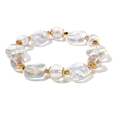 Aurora Borealis Glass Stretch Bracelet in Goldtone