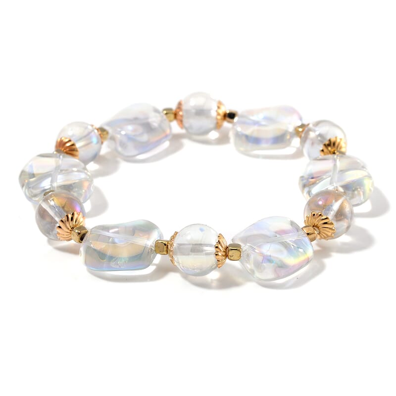 Aurora Borealis Glass Stretch Bracelet in Goldtone