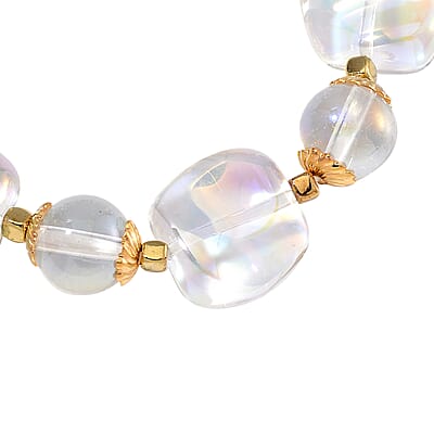 Aurora Borealis Glass Stretch Bracelet in Goldtone