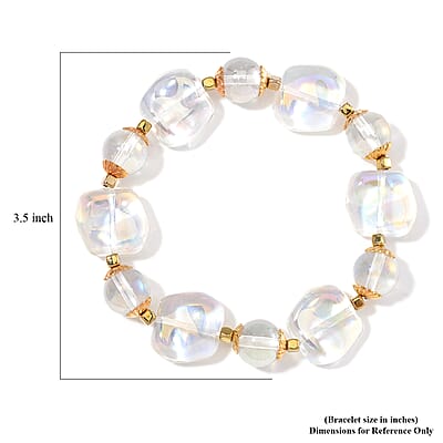 Aurora Borealis Glass Stretch Bracelet in Goldtone