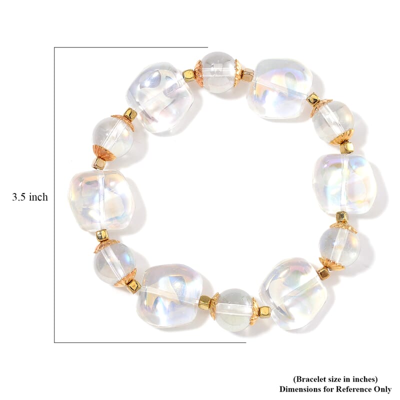 Aurora Borealis Glass Stretch Bracelet in Goldtone