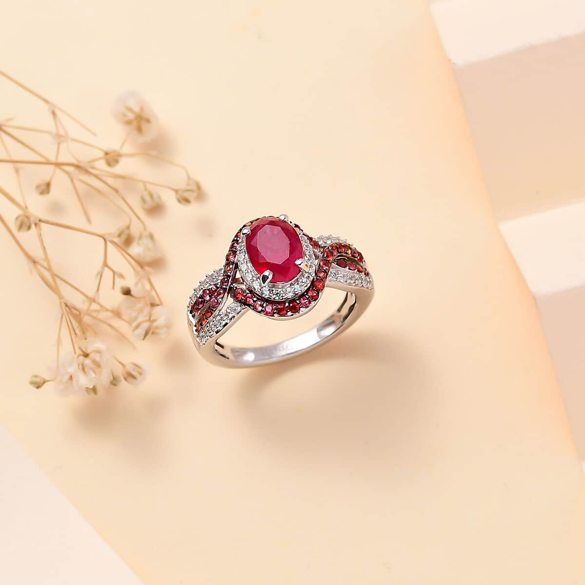 Mozambique Ruby and Multi Gemstone 2.60 ctw Ring in Rhodium Over Sterling Silver (Size 7.0) image number 1