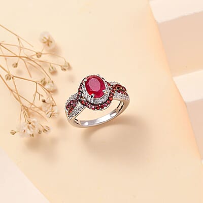 Mozambique Ruby and Multi Gemstone 2.60 ctw Ring in Rhodium Over Sterling Silver (Size 7.0)