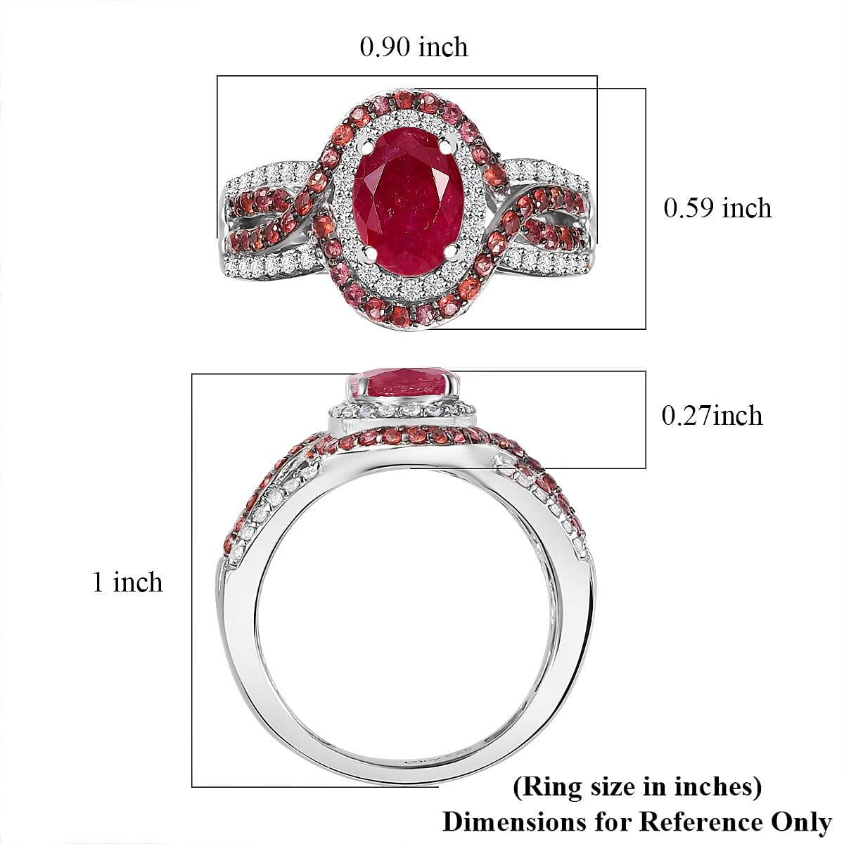Mozambique Ruby and Multi Gemstone 2.60 ctw Ring in Rhodium Over Sterling Silver (Size 7.0)