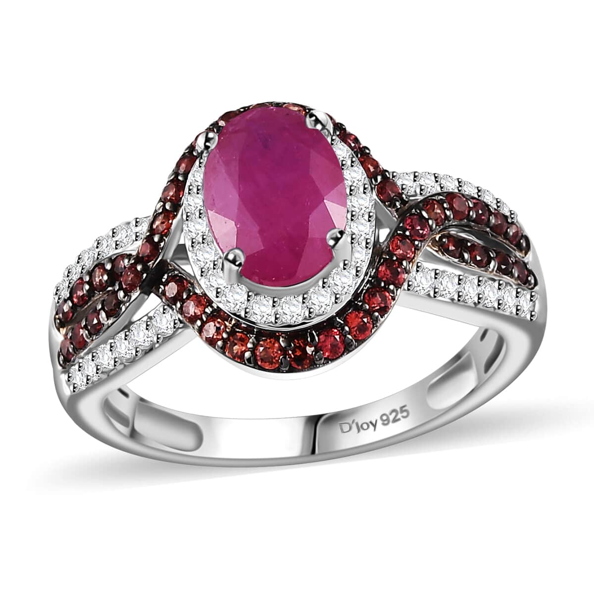 Mozambique Ruby and Multi Gemstone 2.15 ctw Halo Ring in Platinum Over Sterling Silver (Size 7.0) image number 0