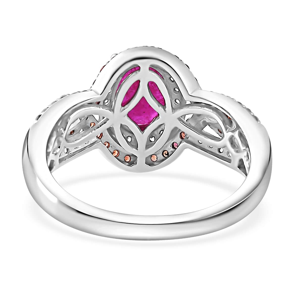 Mozambique Ruby and Multi Gemstone 2.15 ctw Halo Ring in Platinum Over Sterling Silver (Size 7.0) image number 4