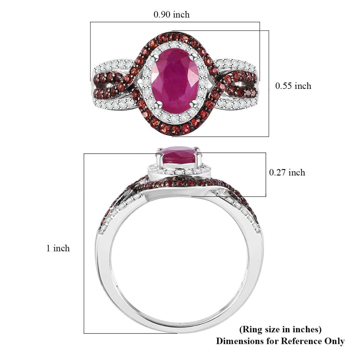 Mozambique Ruby and Multi Gemstone 2.15 ctw Halo Ring in Platinum Over Sterling Silver (Size 7.0) image number 5