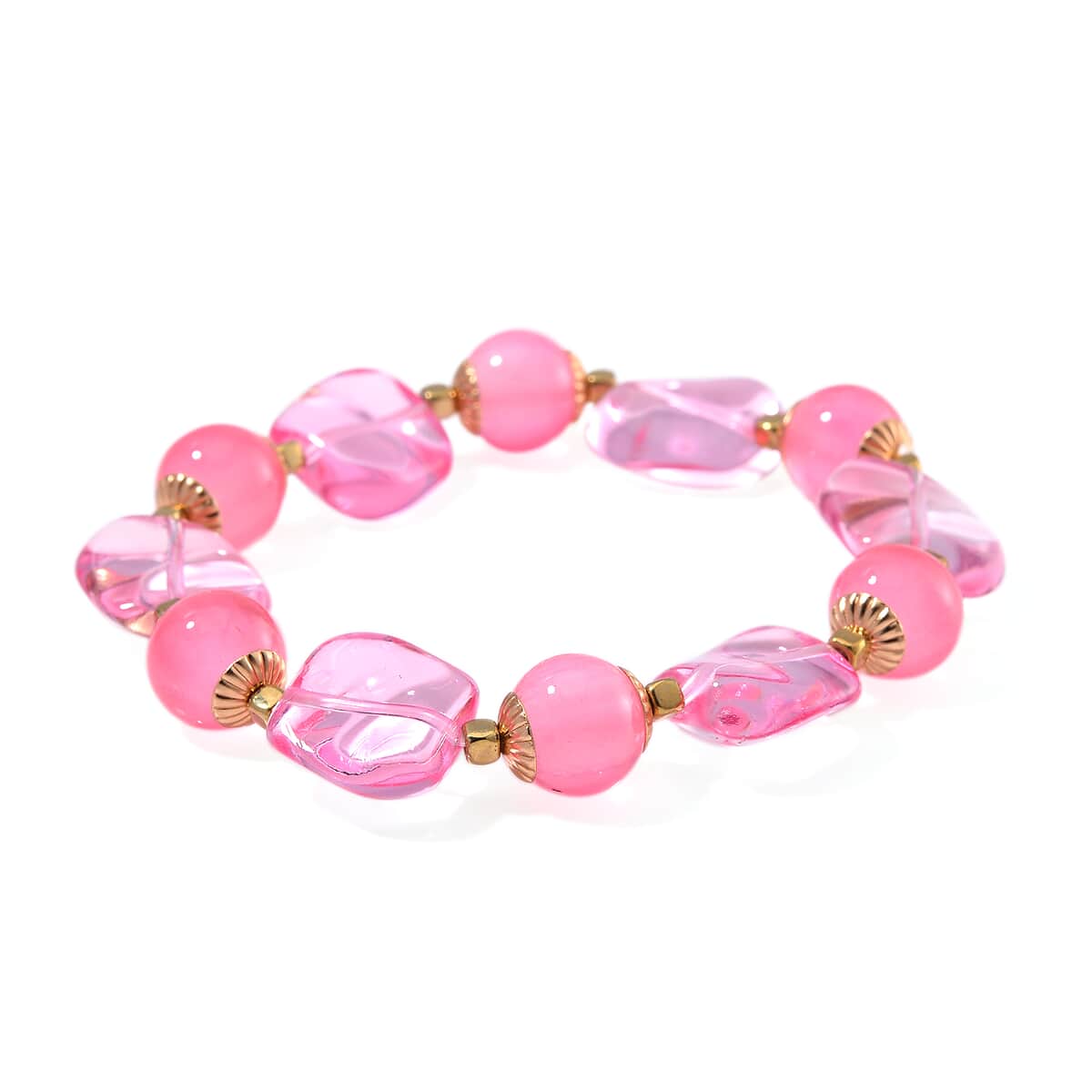 Pink Glass Stretch Bracelet in Goldtone image number 0