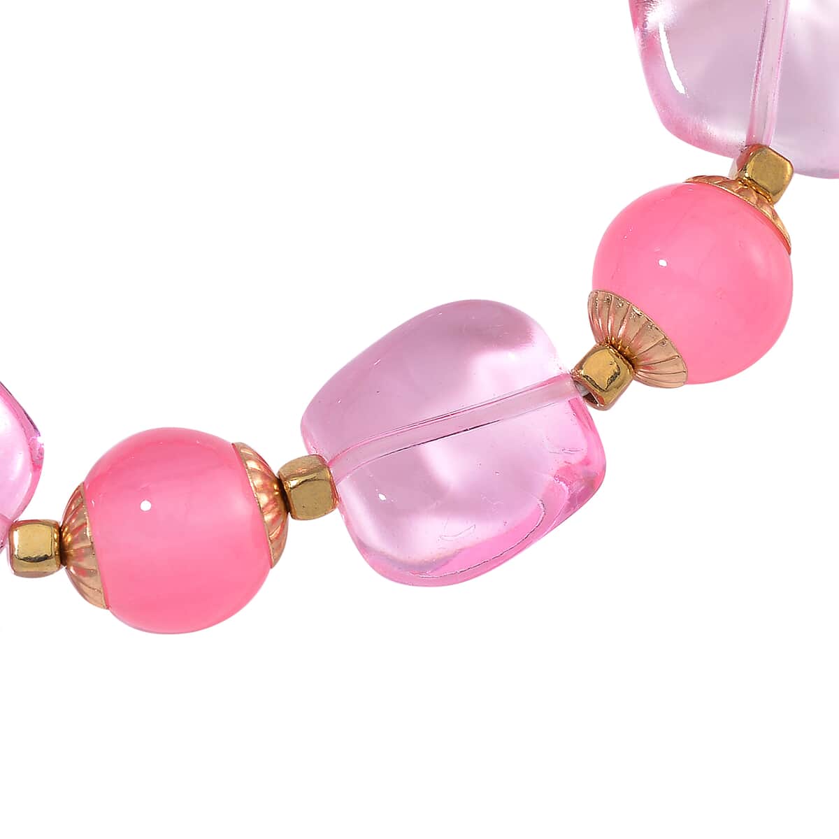 Pink Glass Stretch Bracelet in Goldtone image number 2