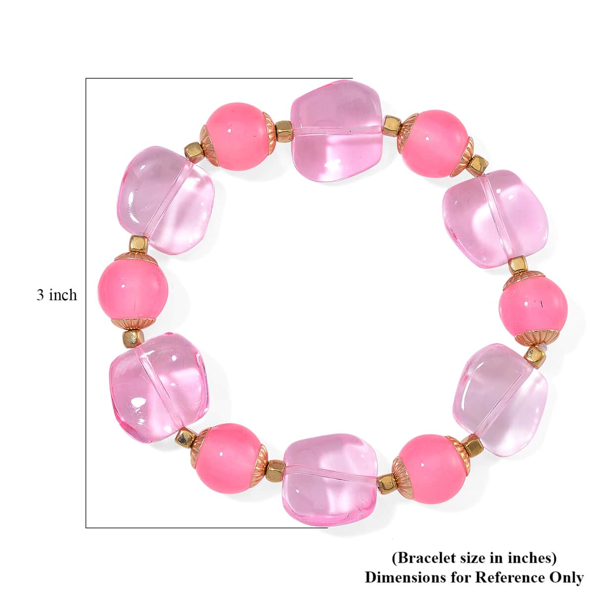 Pink Glass Stretch Bracelet in Goldtone image number 3