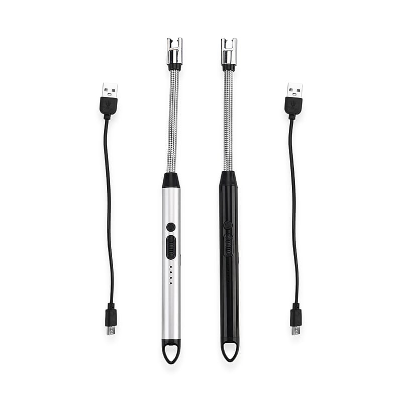 Livmore 2pcs Rechargeable Flameless Stainless Steel Electric Lighter - Black and Silver
