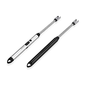 Livmore 2pcs Rechargeable Flameless Stainless Steel Electric Lighter - Black and Silver