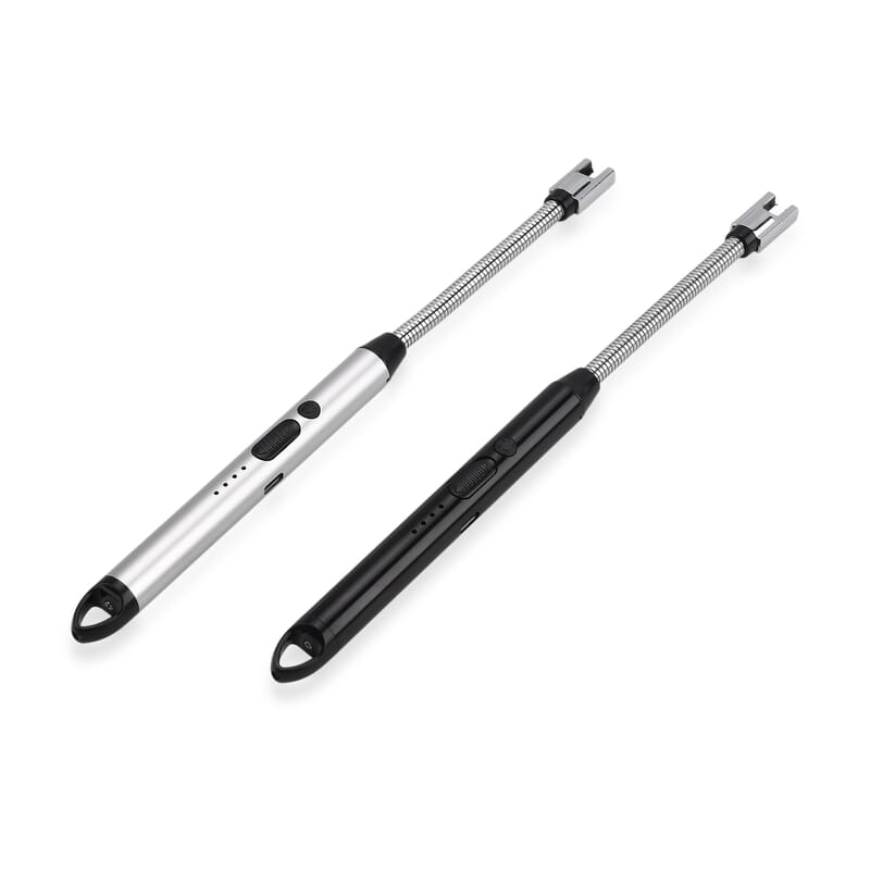 Livmore 2pcs Rechargeable Flameless Stainless Steel Electric Lighter - Black and Silver