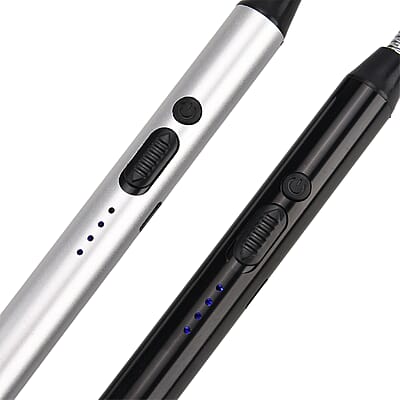 Livmore 2pcs Rechargeable Flameless Stainless Steel Electric Lighter - Black and Silver