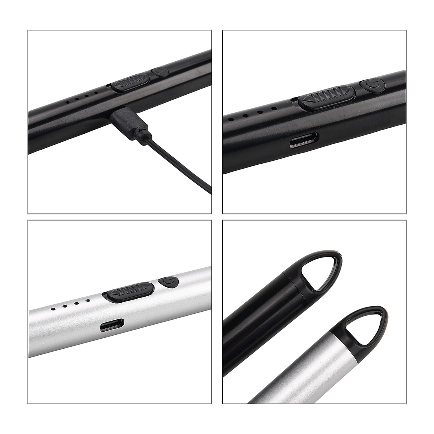Livmore 2pcs Rechargeable Flameless Stainless Steel Electric Lighter - Black and Silver
