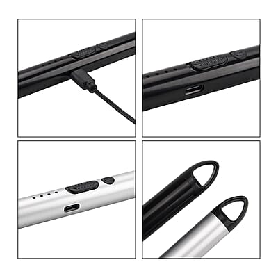 Livmore 2pcs Rechargeable Flameless Stainless Steel Electric Lighter - Black and Silver