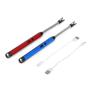 2pcs Rechargeable Flameless Stainless Steel Electric Lighter - Red and Blue