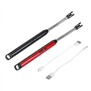 2pcs Rechargeable Flameless Stainless Steel Electric Lighter - Red and Black