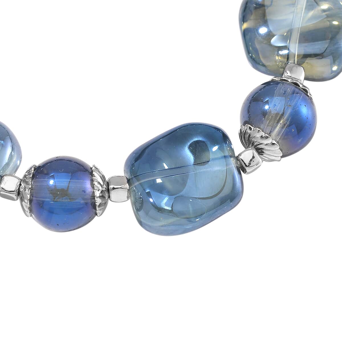 Blue Glass Stretch Bracelet in Silvertone image number 3