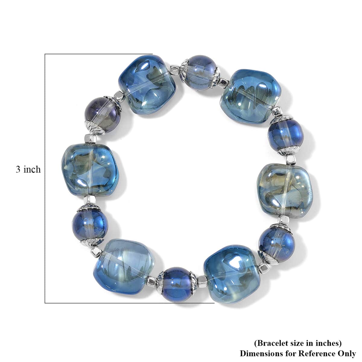 Blue Glass Stretch Bracelet in Silvertone image number 4