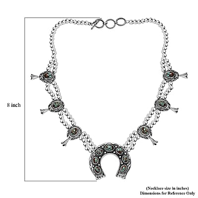 D'Joy Artisan Crafted Blue Horizon Turquoise 12.65 ctw Horseshoe Squash Blossom Necklace in Sterling Silver 18 Inches