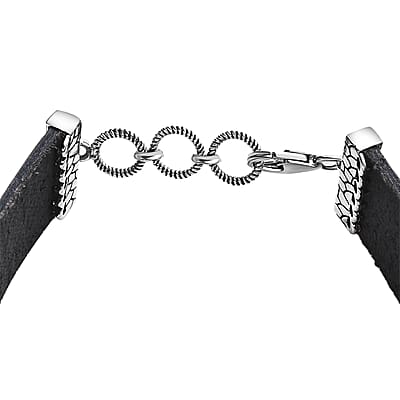 Artisan Crafted Blue Horizon Turquoise 10.00 ctw Bracelet in Sterling Silver and Black Leather Cord (6.50-8.0In)