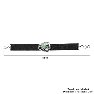 Artisan Crafted Blue Horizon Turquoise 10.00 ctw Bracelet in Sterling Silver and Black Leather Cord (6.50-8.0In)