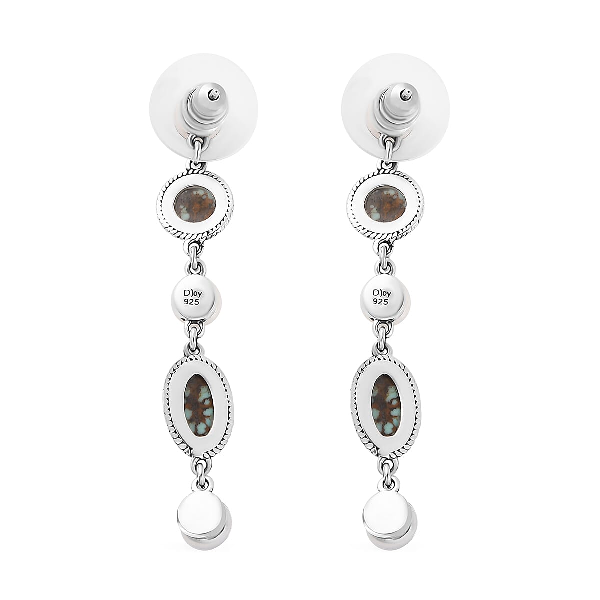 D'Joy Artisan Crafted Blue Horizon Turquoise 3.60 ctw and White Pearl Waterfall Earrings in Black Oxidized Sterling Silver